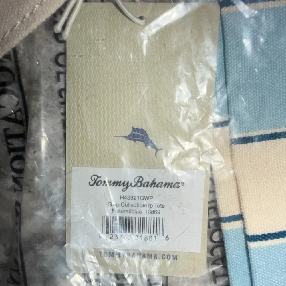 TOMMY BAHAMA “Indigo Palms” Limited Edition Tote - Blue/Natural Stripe
